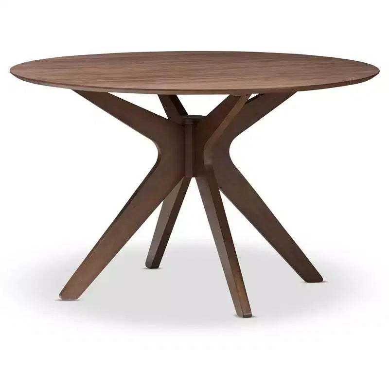 Monte Mid-Century Modern Wood Finish 47-Inch Round Dining Table - "Walnut" Brown - Baxton Studio