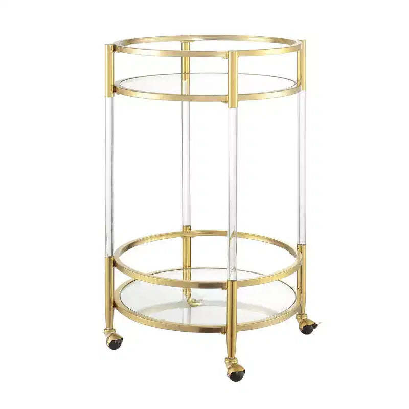 Breighton Home Royal Crest 2 Tier Acrylic Round Glass Bar Cart in Glass/Gold