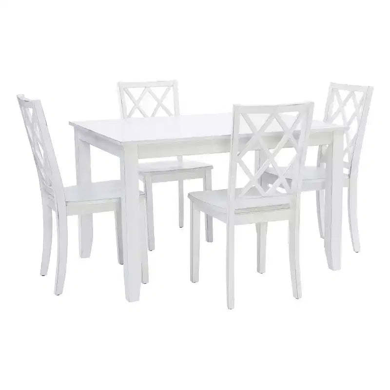 5pc Harleau Solid Wood Dining Set White - Powell: Rectangle Table, 4 Chairs, Nautical Style