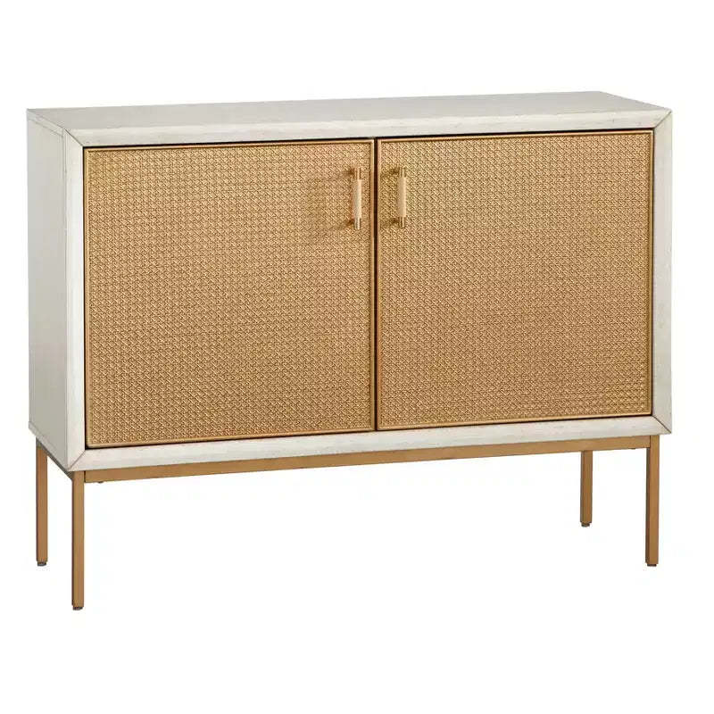 Buylateral Lati Rattan Door Buffet Antique White/Natural: Glam Style Sideboard, Adjustable Shelves