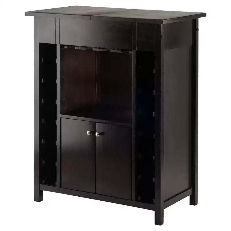 Yukon Wine Cabinet Wood/Espresso - Winsome: Hardwood Liquor Storage, 14-Bottle Rack, Stemware Holder