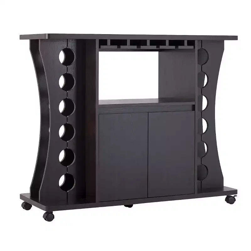 24/7 Shop At Home Claren Curved Standing Wine Rack Wood/Espresso: Elegant Storage, Mobile Bar