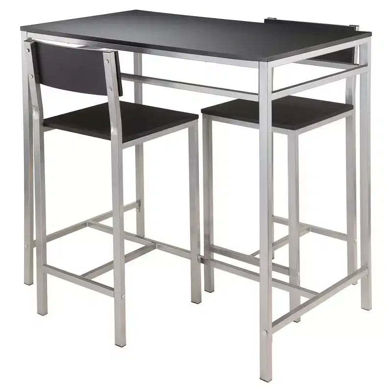 3pc Hanley Counter Height Dining Set with 2 Stools Metal/Black/Slate Gray - Winsome: Scandinavian Style, Wood Seat
