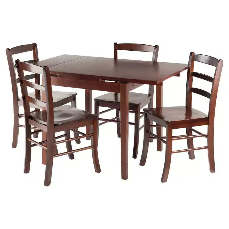 5pc Pulman Dining Set with Ladder Back Chairs Wood/Walnut - Winsome: Traditional Mid-Century Modern, Square Table, 4 Seats