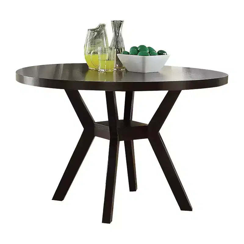 Drake Dining Table Wood/Espresso - Acme Furniture: Flared Legs, Lower Shelf, Seats 4