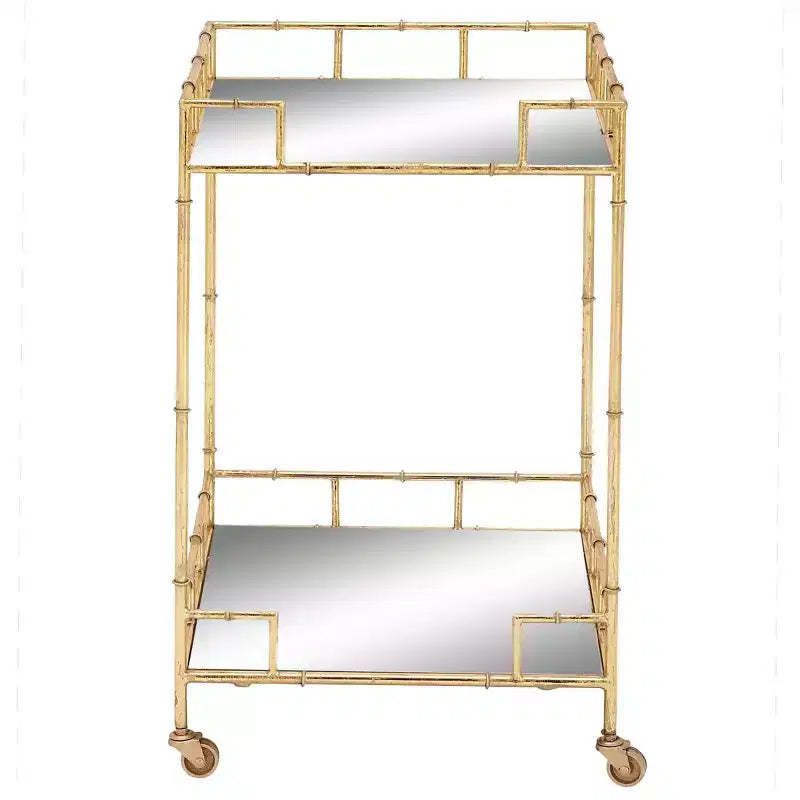 Contemporary Square Bar Cart with 2 Mirrored Trays Gold - Olivia & May: No Assembly, Fixed Shelves, Indoor Use