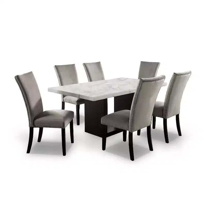 7pc Southwind Transitional Dining Set with Marble Top & Padded Chairs - HOMES: Inside + Out