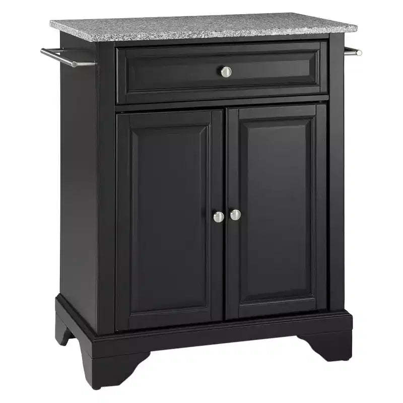 LaFayette Solid Granite Top Portable Kitchen Island - Black - Crosley: Traditional Farmhouse Storage, Hardwood Frame