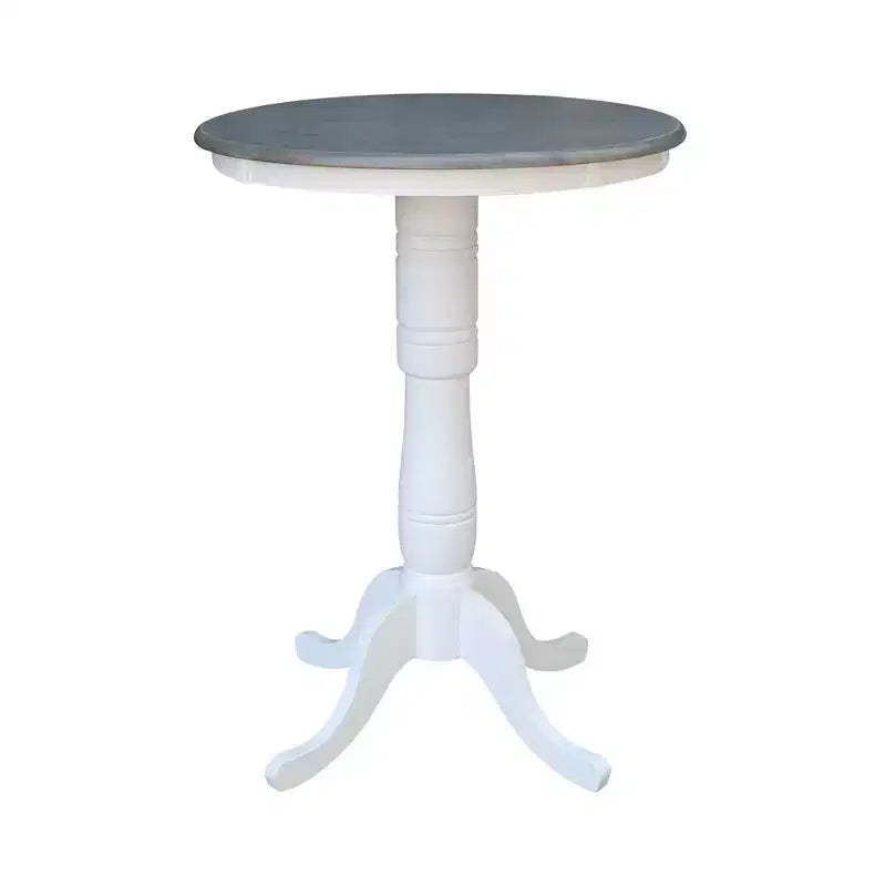 41" Bar Height Ronin Round Pedestal Table White/Heather Gray - International Concepts: Mid-Century Modern, Seats 2