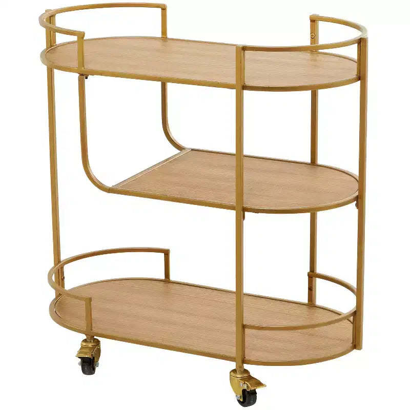 Contemporary Metal and Wood Bar Cart Gold - Olivia & May: No Assembly, 3-Tier, Indoor Use