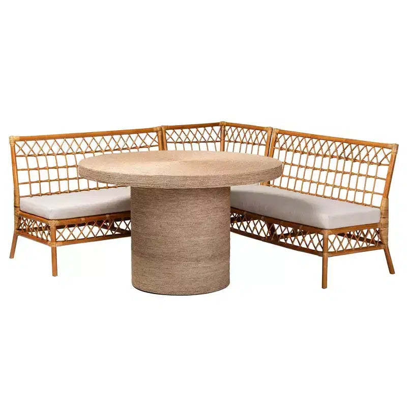bali & pari 4pc Adalina Rattan Dining Nook Set: Plush Cushions, Round Table, No Assembly Required