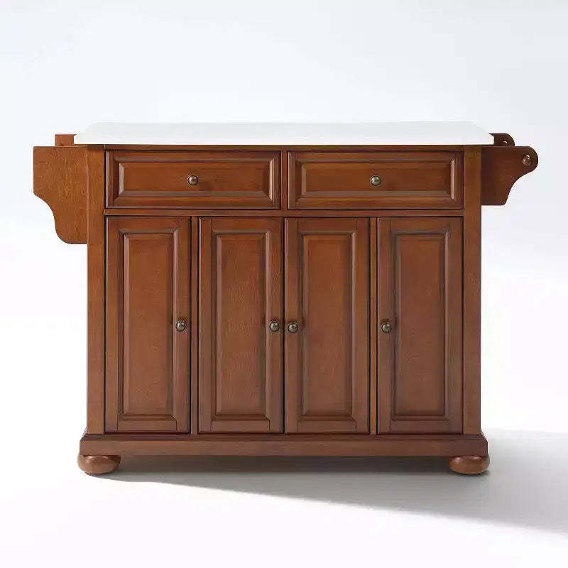 Alexandria Stone Top Full Size Kitchen Island/Cart Cherry/White - Crosley: Wood Frame, Granite Surface, 4 Doors, 5 Drawers
