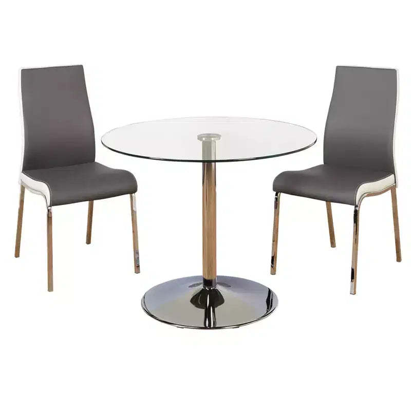 Buylateral 3pc Nora Modern Round Pedestal Table Dining Set with Faux Leather Chairs Gray/White