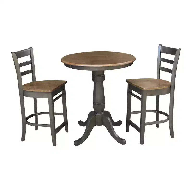 30" Austin Round Pedestal Counter Height Dining Set with 2 Emily Stools Hickory Brown - International Concepts