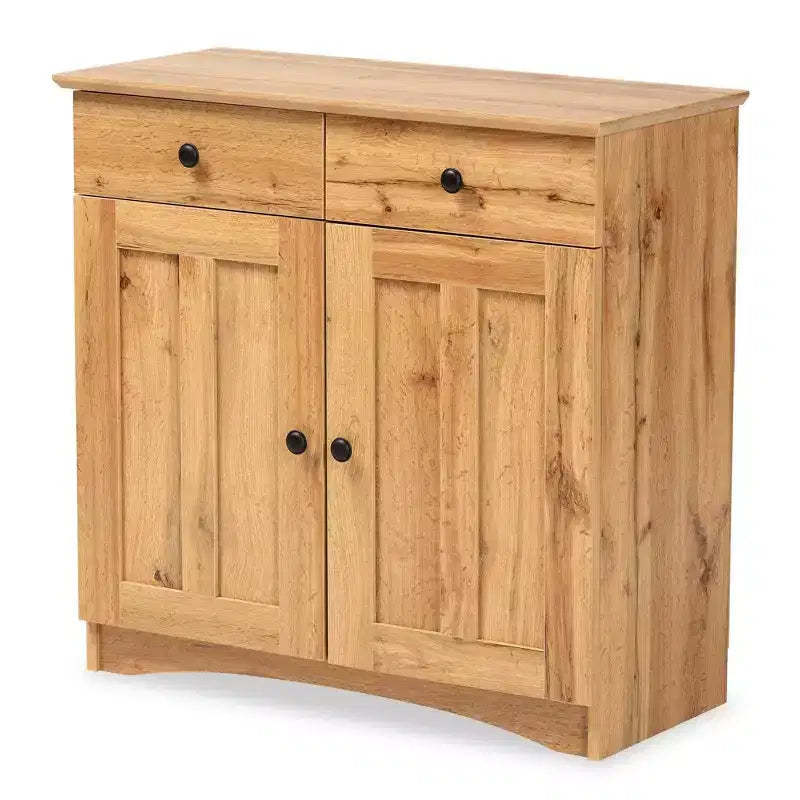Lauren Wood 2 Door Buffet Kitchen Cabinet Oak Brown/Black - Baxton Studio