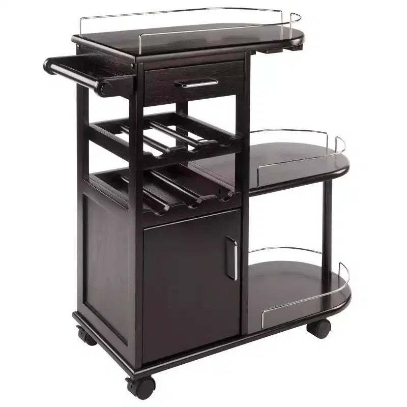 Winsome Jimmy Entertainment Cart Dark Espresso: Modern Rolling Storage, 3 Shelves, 1 Drawer, Wood Composite