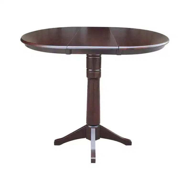 36" Magnolia Round Top Bar Height Dining Table with 12" Leaf Rich Mocha - International Concepts