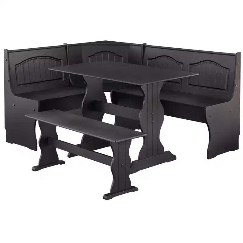 Buylateral 3pc Washington Farmhouse Breakfast Nook with Storage Black