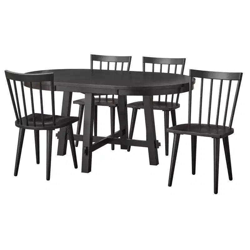 Lifestorey 5pc Edmonton Farmhouse Extendable Dining Set with Solid Wood Chairs Matte Black