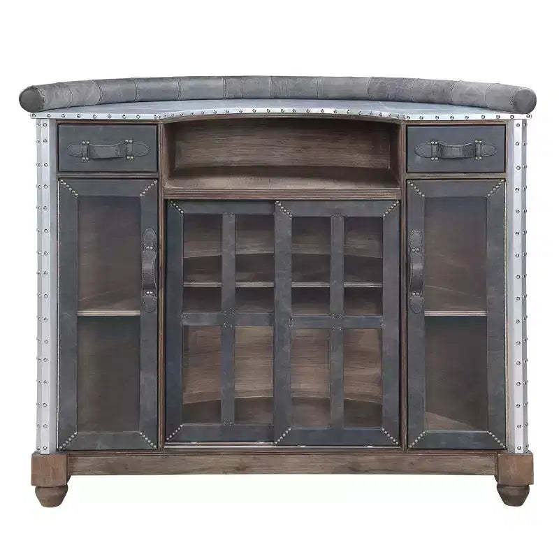 Rahma 55" Wine Racks Antique Black Top Grain Leather and Aluminum - Acme Furniture