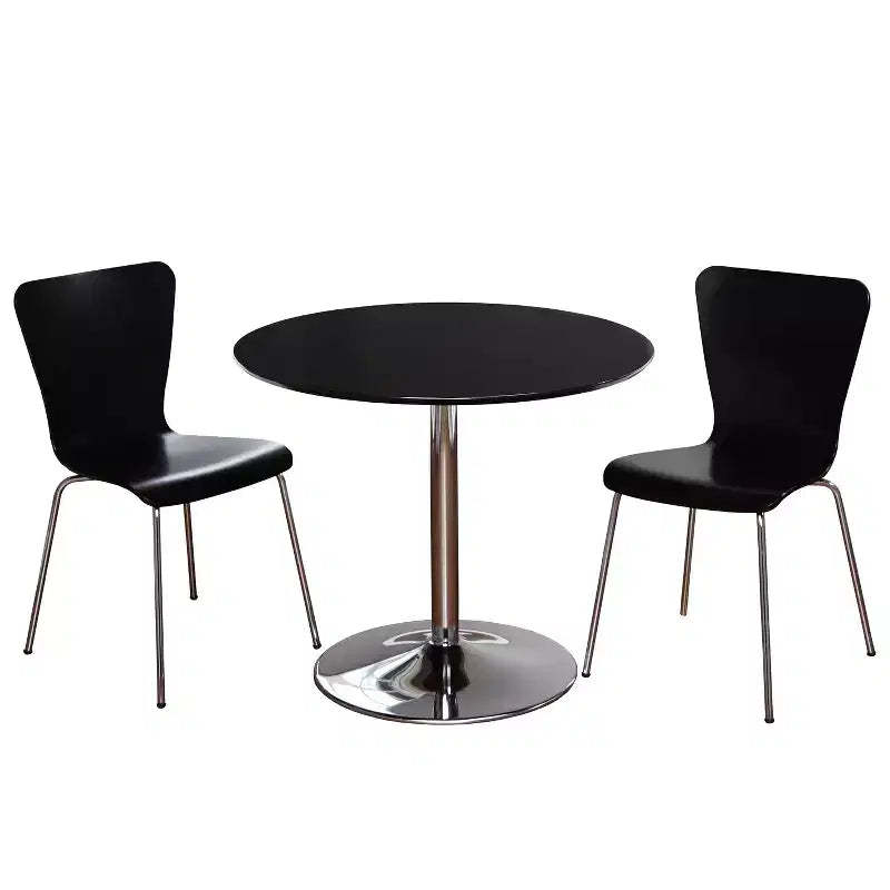 Buylateral 3pc Hillboro Modern Dining Set Black: Round Table, Metal Frame, 2 Armless Chairs