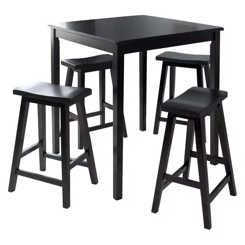 Buylateral 5pc Belfast Counter Height Square Dining Set with 4 Saddle Stools Black