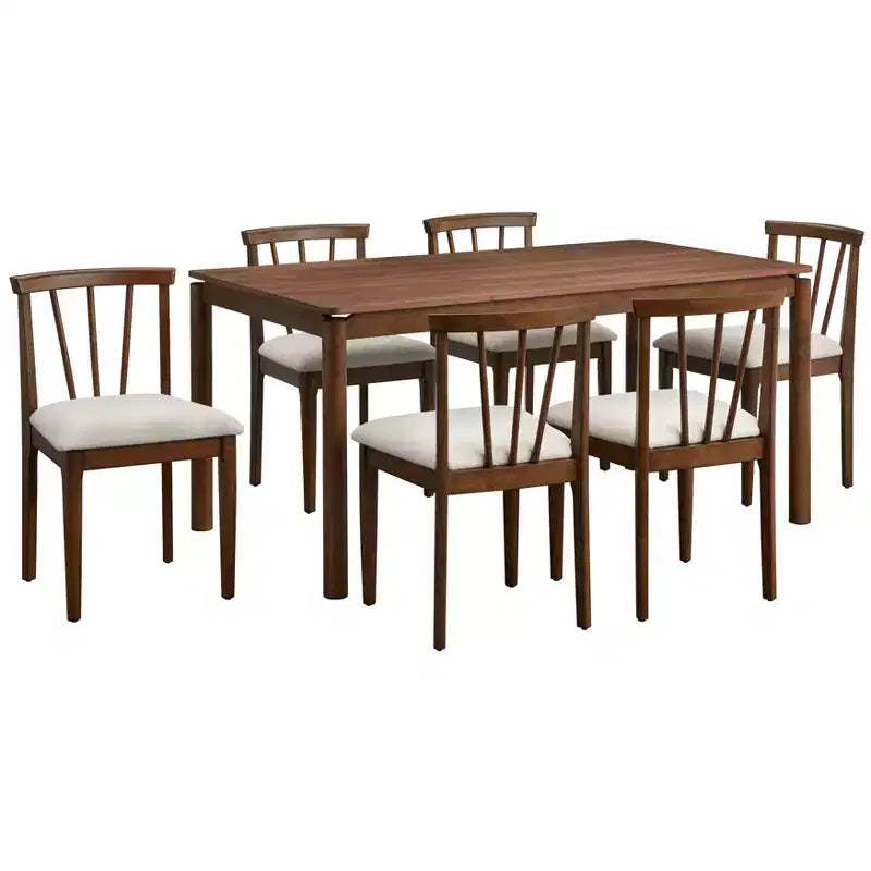 Lifestorey Rochester 7pc Modern Dining Set Beige/Walnut