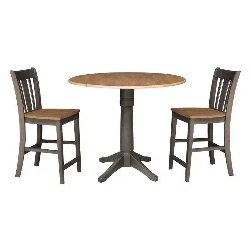42" Round Counter Height Dining Table Set: Parawood, Pedestal Base, 2 Stools - International Concepts