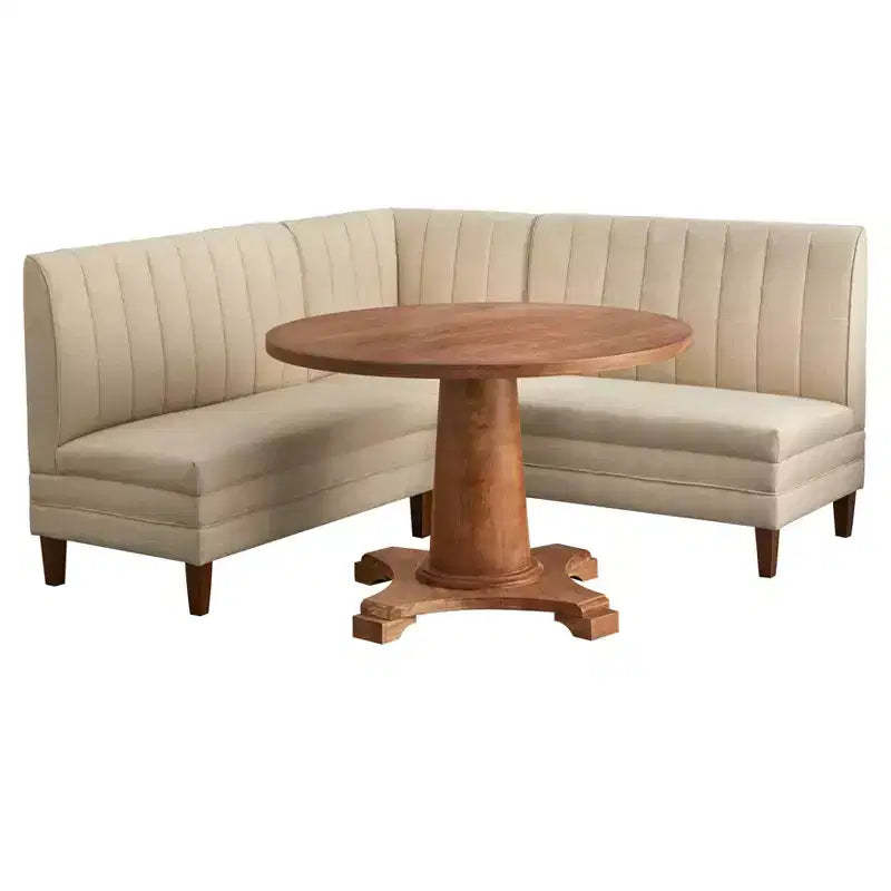 Lifestorey 4pc Kerrington Channel Back Banquette Dining Set Walnut/Cream: Linen-Look Fabric, Pedestal Table