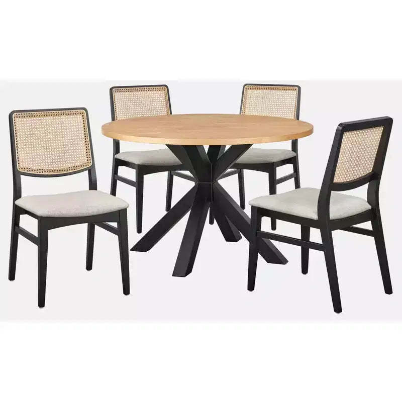 Lifestorey 5pc Gilcrest Mid Century Modern 45.25" Round Dining Set Black/Natural