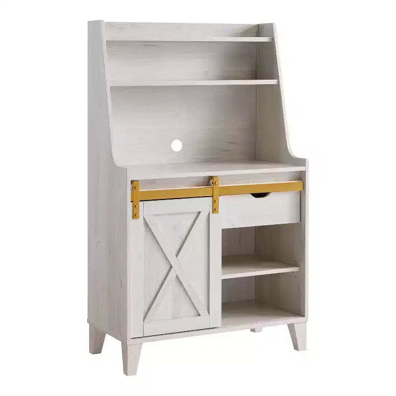 Downes Farmhouse Baker's Rack: Storage Drawer, 4 Shelves, White Oak - miBasics