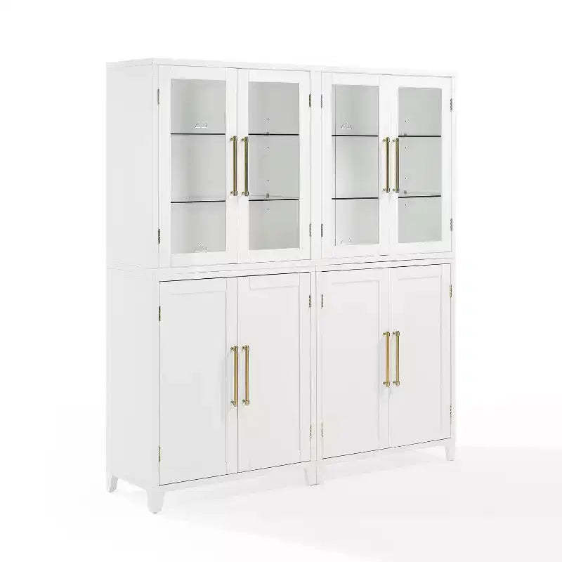 Crosley 70" Roarke 2pc Pantry Storage Cabinet with Glass Door Hutch Set White