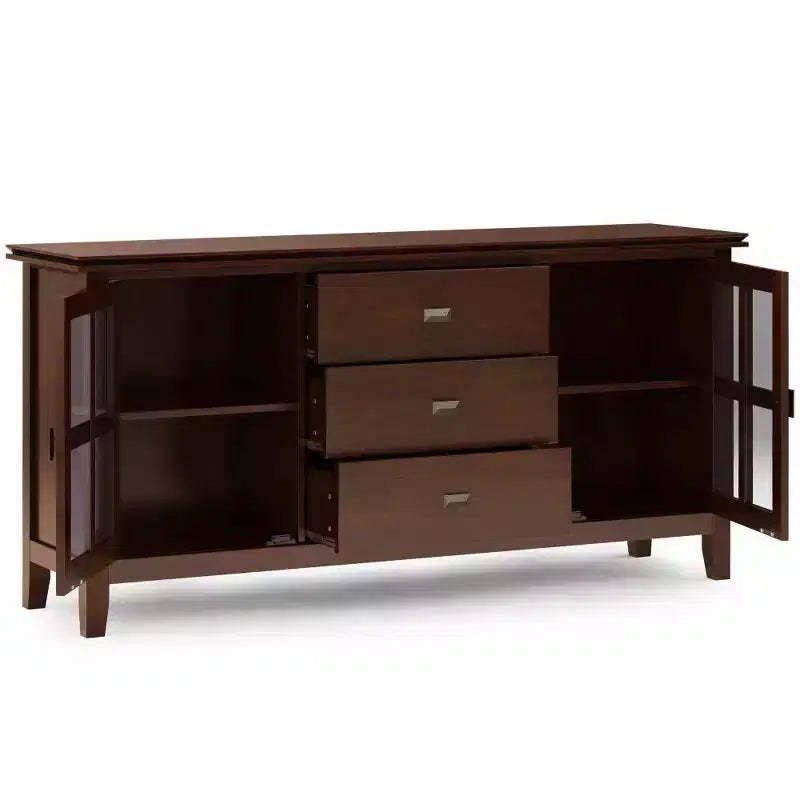 Large Stratford Sideboard Buffet Russet Brown - WyndenHall: Solid Hardwood, 3 Drawers, 2 Cabinets