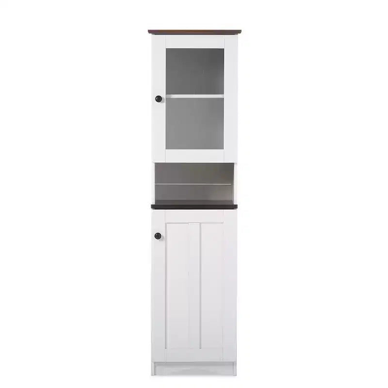 Baxton Studio Lauren TwoTone and Buffet and Hutch Kitchen Cabinet White/Dark Brown: Transitional Style, 5 Fixed Shelves