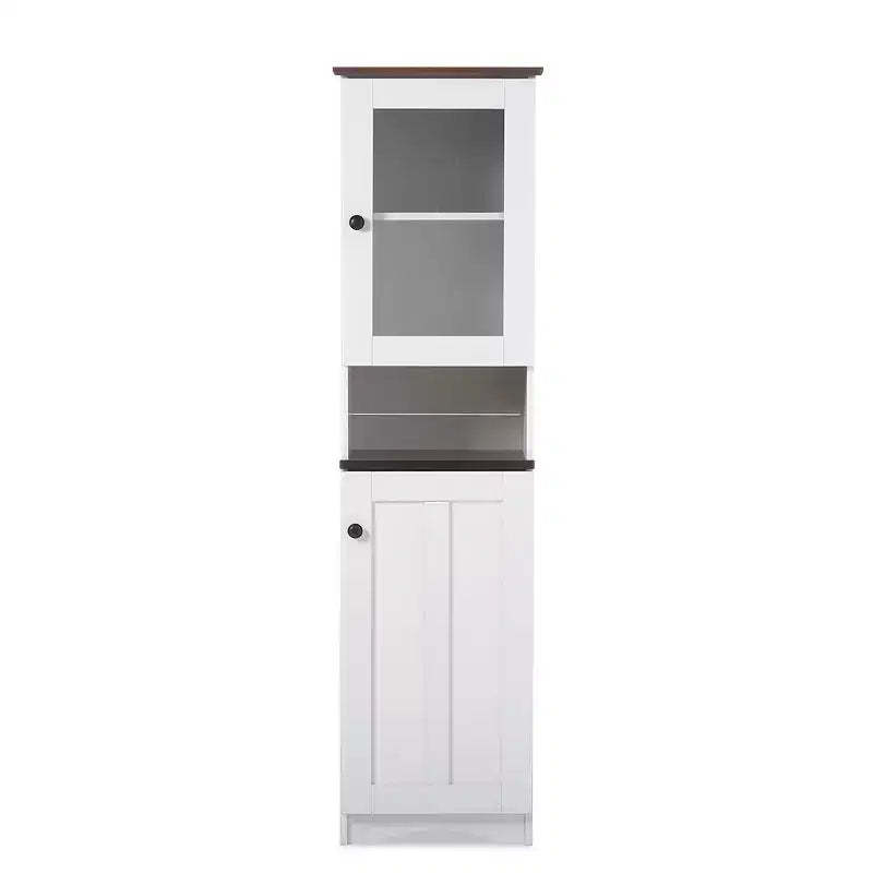 Baxton Studio Lauren TwoTone and Buffet and Hutch Kitchen Cabinet White/Dark Brown: Transitional Style, 5 Fixed Shelves