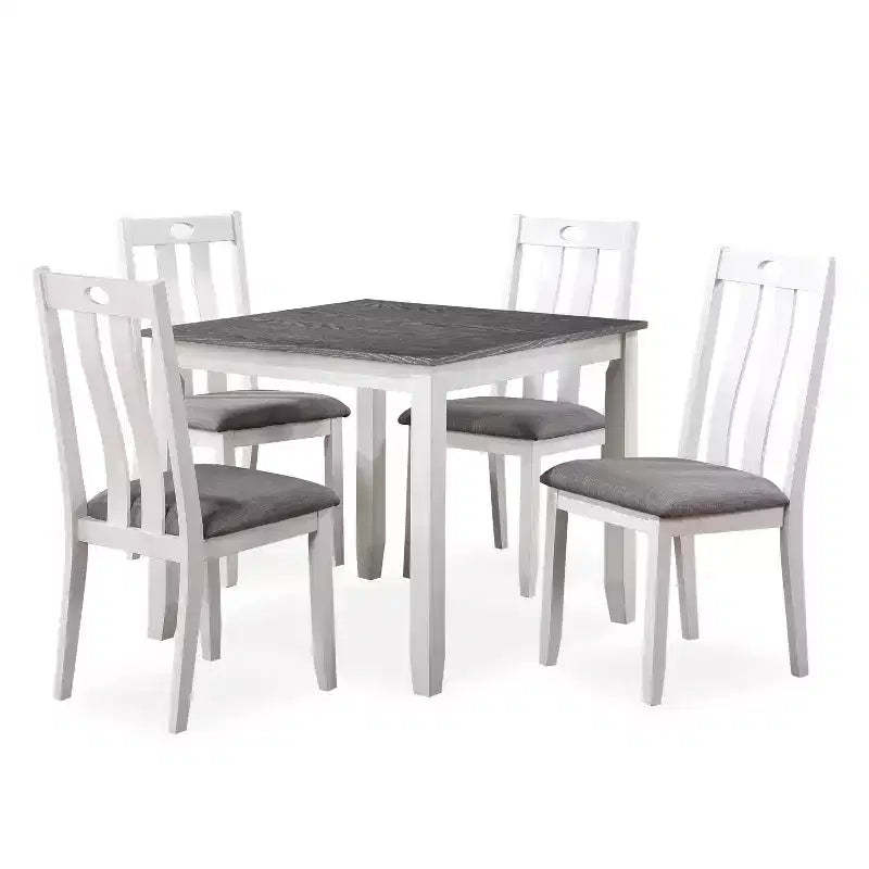 HOMES: Inside + Out 5pc Seawhisper Transitional Dining Table Set White/Gray: Solid Wood, Upholstered Chairs, Cottage Style