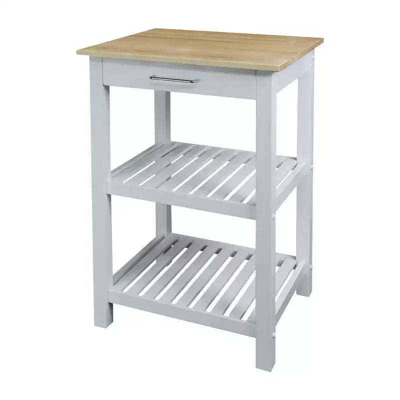 Sunrise Kitchen Island with Harvest Hardwood Top White/Natural - Flora Home: Sliding Drawer, Towel Rack, 2 Shelves