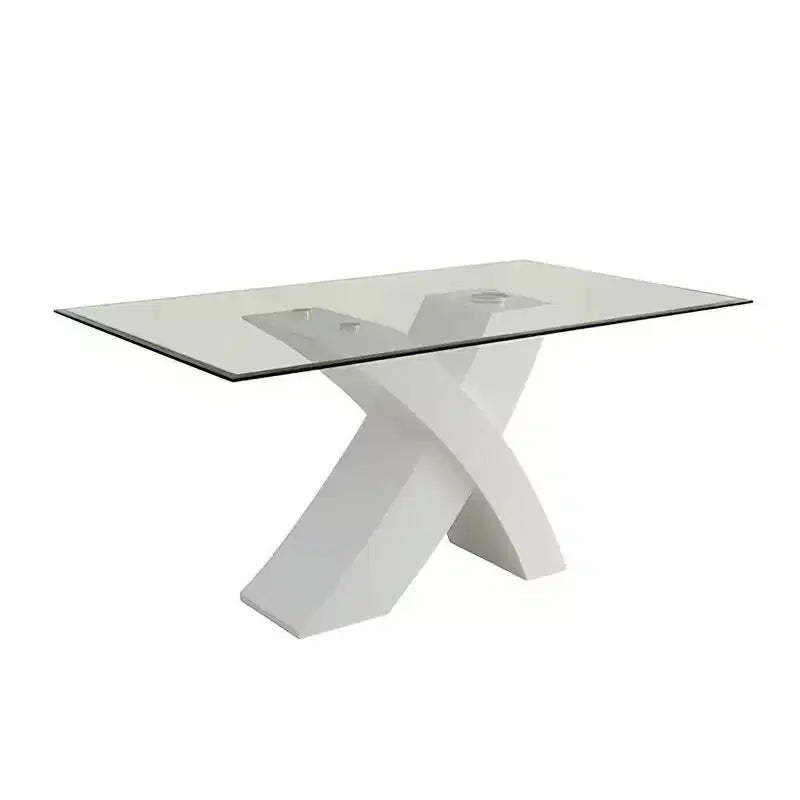 60" Pervis Dining Table White/Clear Glass - Acme Furniture: Modern 4-Seater, Criss Cross Wood Base, Non-Extension