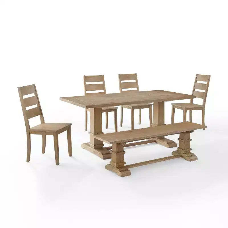 4pc Joanna Dining Set with Bench and 4 Ladder Back Chairs Rustic Brown - Crosley