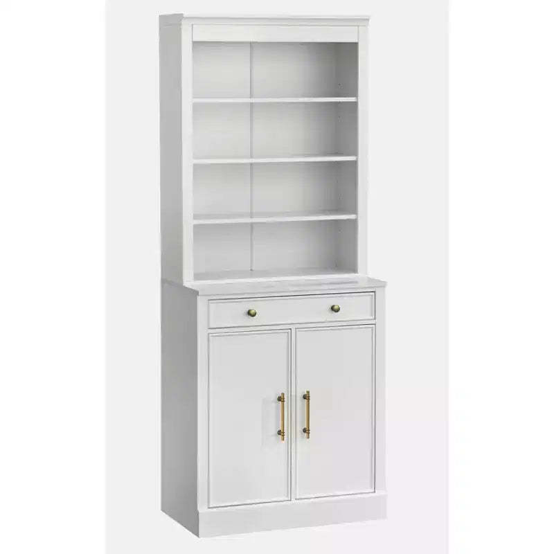 Lifestorey 2pc Monza Modular Cabinet and Hutch with Faux Marble Top White: Farmhouse Style, Faux Marble Top, Adjustable Shelves