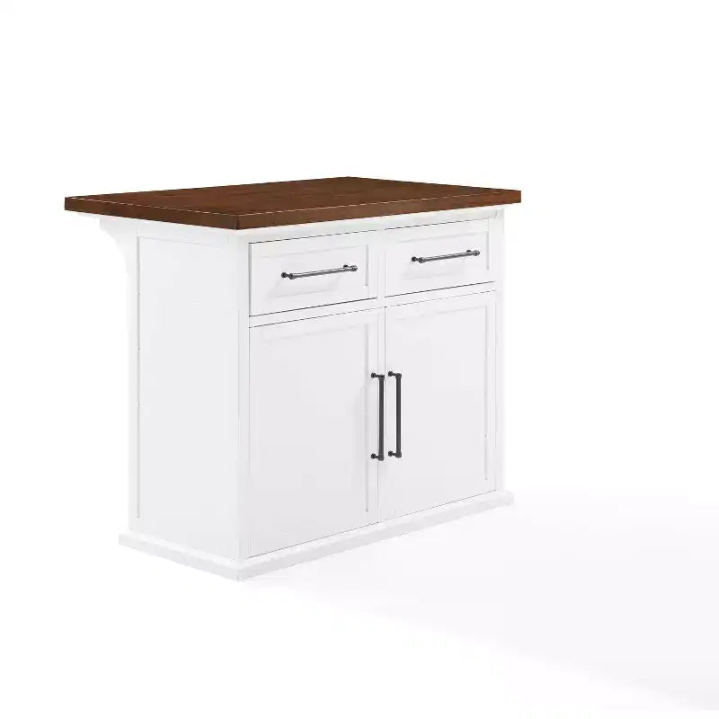 Crosley Bartlett Wood Top Kitchen Island White/Walnut: Traditional Style, Adjustable Shelves, Storage Cart