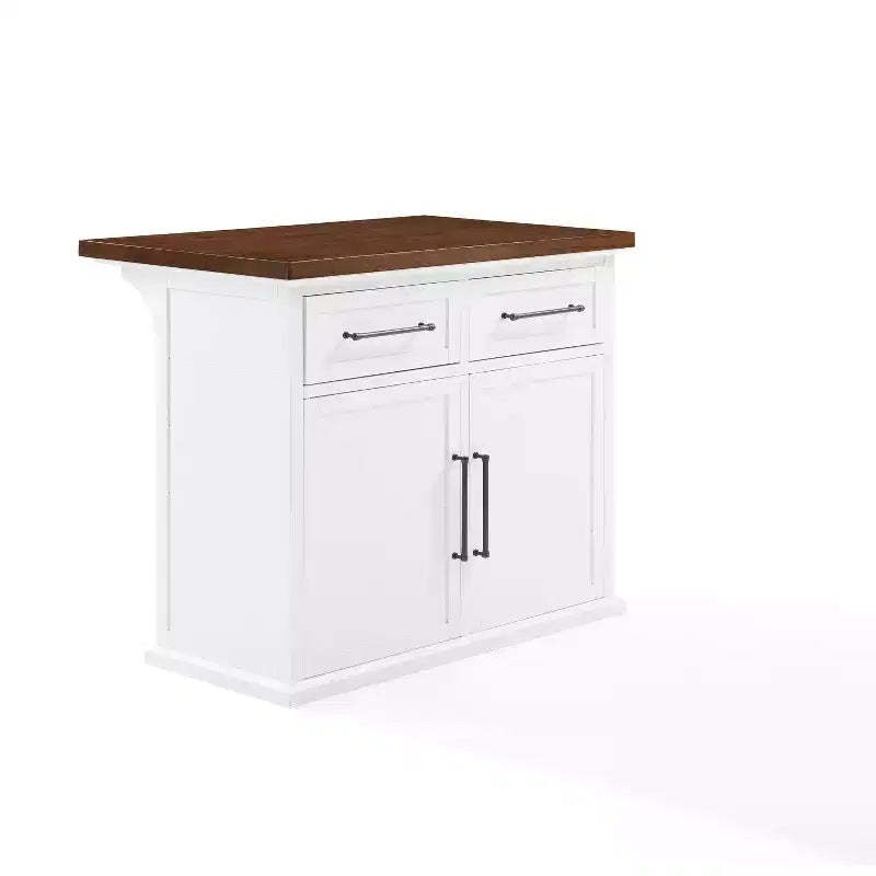 Crosley Bartlett Wood Top Kitchen Island White/Walnut: Traditional Style, Adjustable Shelves, Storage Cart