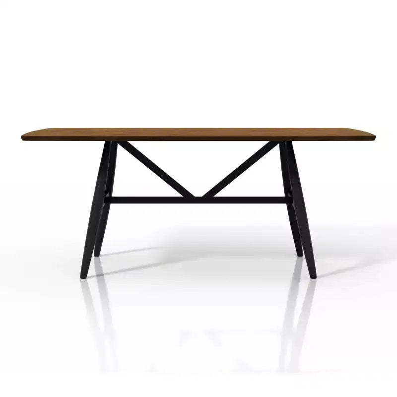 7pc Bernst Mid-Century Modern Dining Table Set Antique Oak/Black/Gray - miBasics: Rubberwood, Upholstered Chairs, Trestle Base