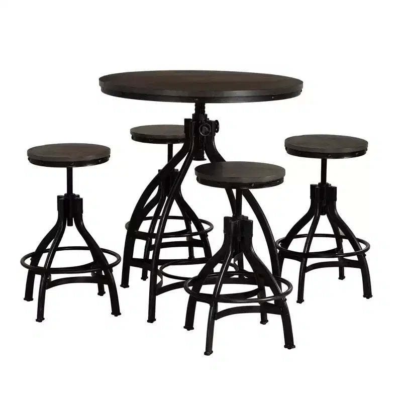 Powell 5pc Tormo Adjustable Round Counter Height Barstool Dining Set Gray