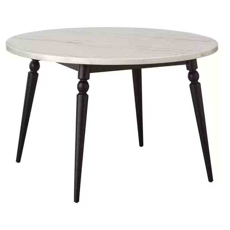 Lifestorey Bertona Faux Marble 46" Round Dining Table with Spindle Legs Black