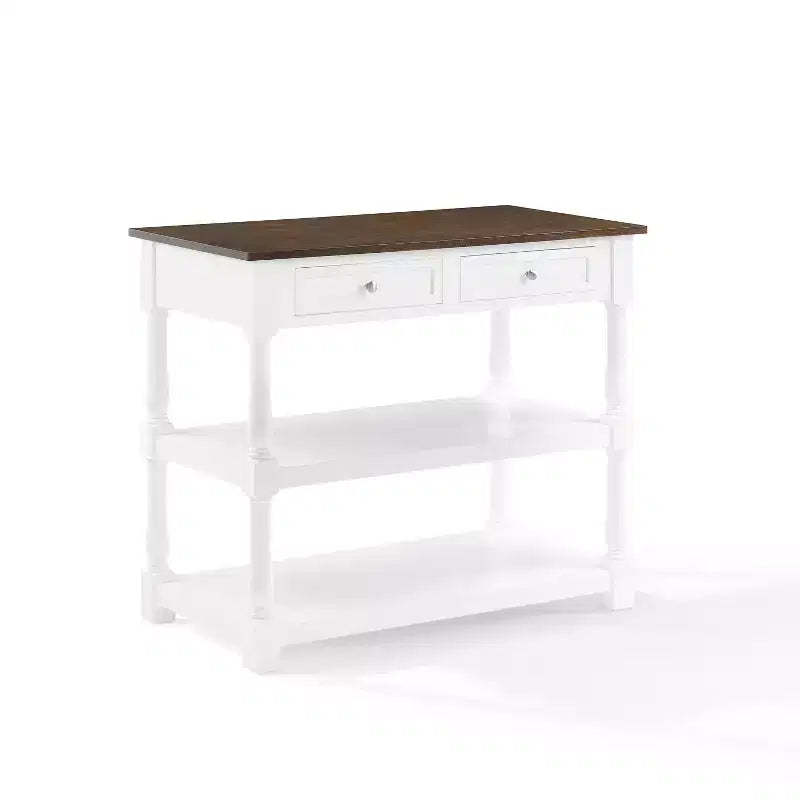 Caitlyn Wood Top Kitchen Island White/Dark Brown - Crosley: Storage, Turned Legs, Fixed Shelves