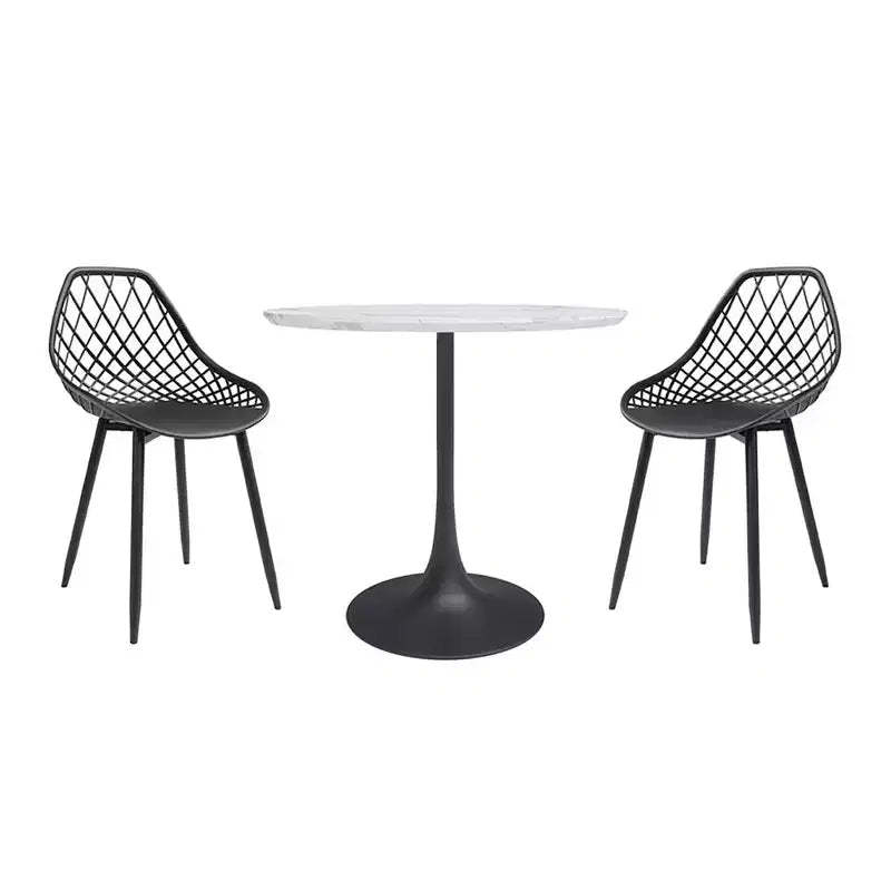 3pc Kurv Dining Set White Faux Marble/Black - Jamesdar