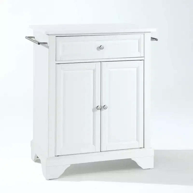 Lafayette Stone Top Portable Kitchen Island/Cart White - Crosley: MDF Frame, Stone Surface, Towel Bar, Casters, 2 Doors