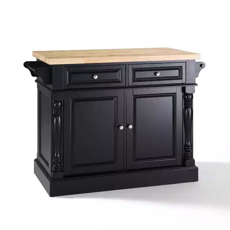Oxford Butcher Block Kitchen Island Black - Crosley: Traditional MDF Frame, Wood Surface, 2 Doors, 4 Drawers, 4 Shelves