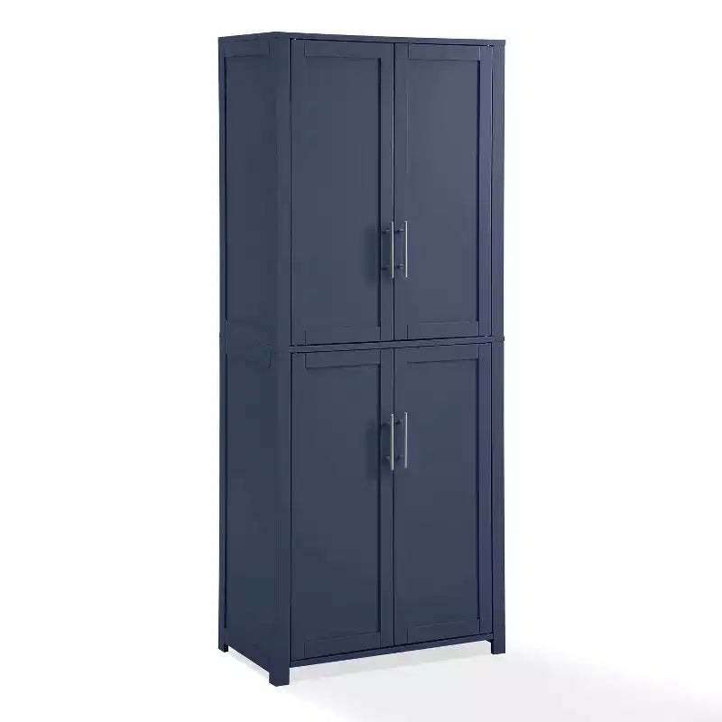 Crosley 67" Savannah Tall Kitchen Storage Pantry Navy: Traditional Farmhouse Design, Wood Veneer, MDF Frame, 3 Adjustable Shelves